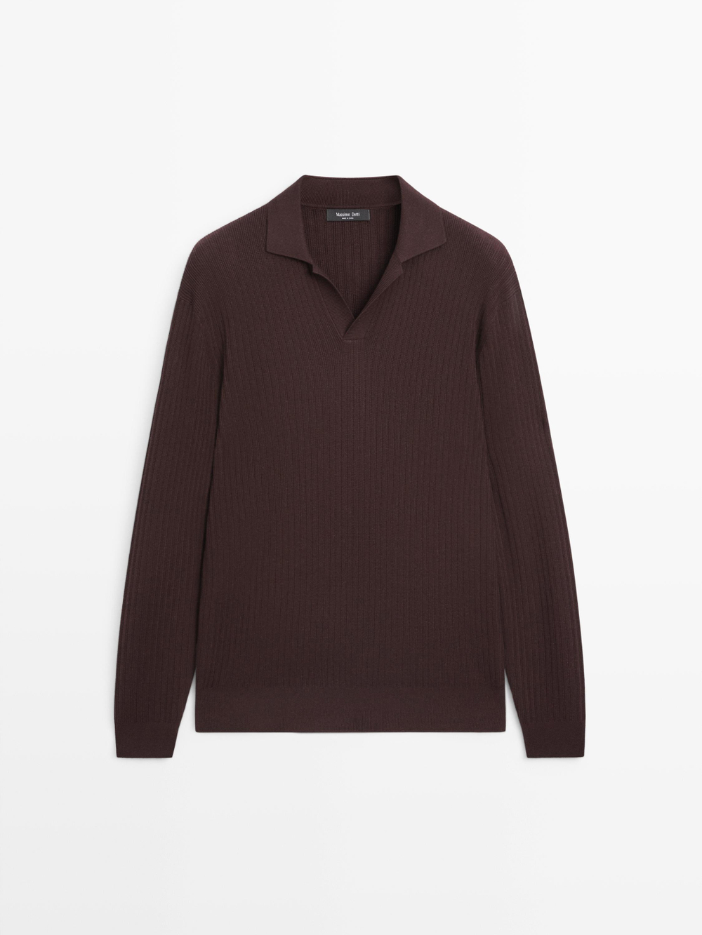 Massimo Dutti Трикотажный свитер из смесового хлопка с воротником-поло, бордо
