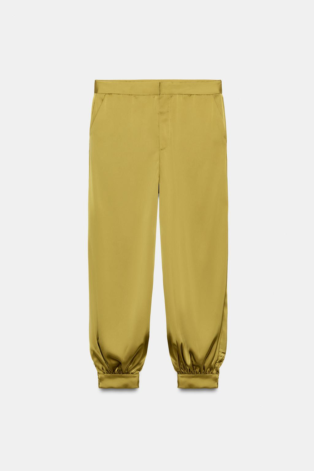 ZARA АТЛАСНЫЕ БРЮКИ-САРУЭЛЬ С АНИМАЛИСТИЧЕСКИМ ПРИНТОМ, ЦВЕТ ОЛИВКОВОГО МАСЛА