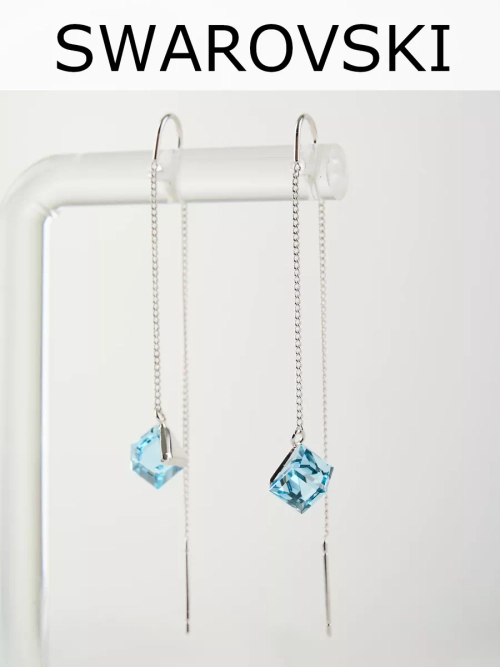 Серьги-протяжки Миражи с голубыми кубиками Swarovski
