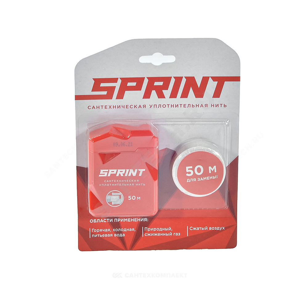 Нить уплотнительная бокс+катушка 50+50м (в блистере) среда: вода, газ SPRINT 04061