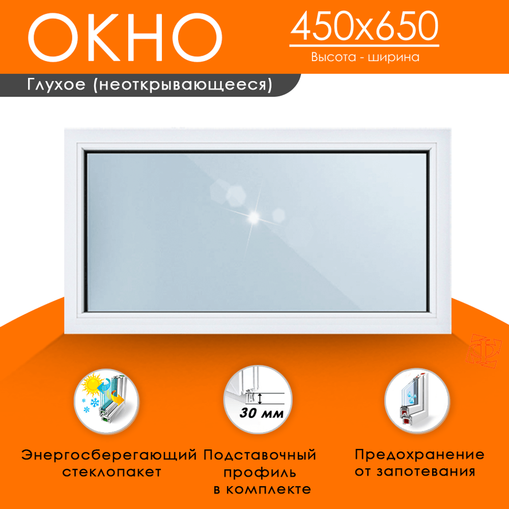 Пластиковое окно 450 х 650 ТермА Эко с глухой створкой