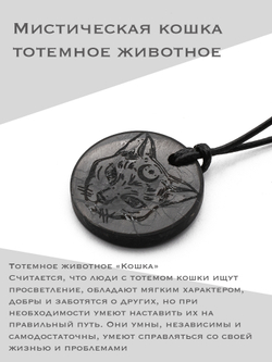 Шунгит натуральный камень Тотем кошка круглый кулон оберег талисман Карелия
