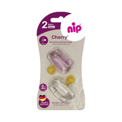NIP Соска пустышка, латекс "Cherry", для девочек, размер 2 (6 мес) красный/коричневый