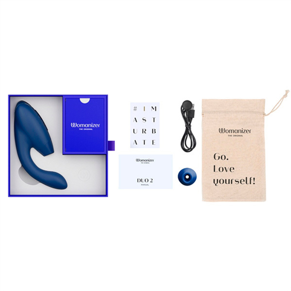 Синий вибратор 20,3см с вакуумным стимулятором Womanizer Duo 2 Blueberry WZ142SG5