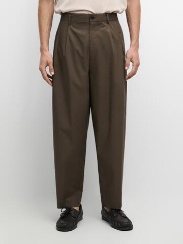 Massimo Dutti Хлопковые брюки с двойными вытачками, темно-зеленый