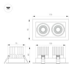 Светильник MS-VORTEX-BUILT-S170x90-2x12W Warm3000 (WH-WH, 40 deg, 230V) (Arlight, IP20 Металл, 5 лет) 057761