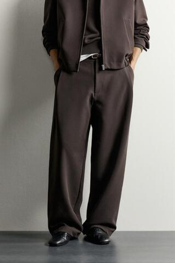 ZARA БРЮКИ WIDE FIT С БОКОВЫМИ СКЛАДКАМИ, ШОКОЛАДНЫЙ