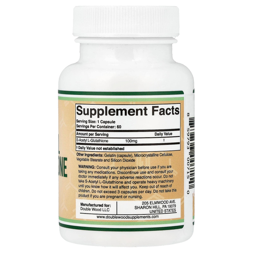 Double Wood Supplements, S-ацетил L-глутатион, 100 мг, 60 капсул