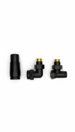Комплект трехосевой Thermo DN15 GZ1/2 x GW1/2, правый, с головкой Мини M30x1,5, Черный