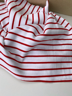 Отрез 0,95м Трикотаж Breton stripes, Белый с красным