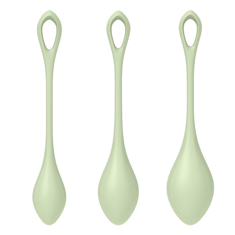 Набор из 3 салатовых вагинальных шариков 2см, 2,5см и 3см Satisfyer Yoni Power 2