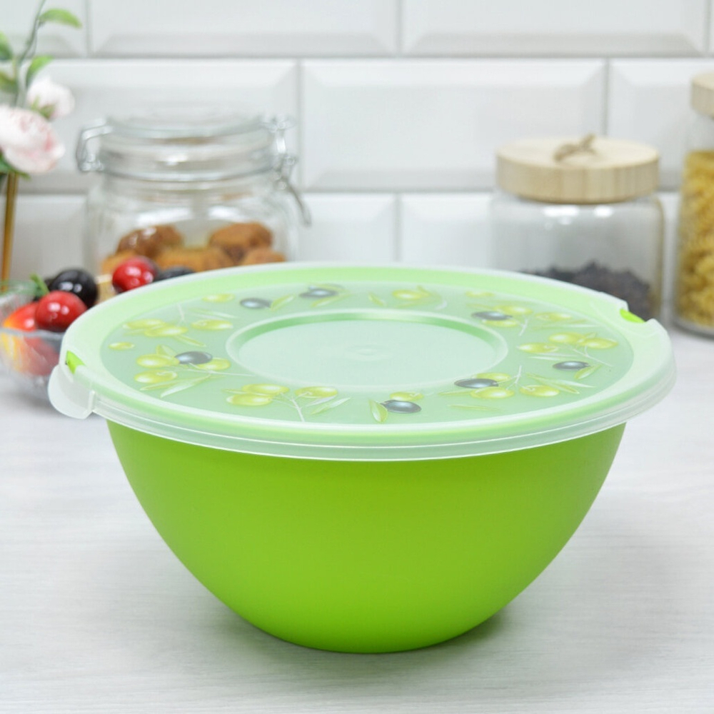 Миска 2л с крышкой "Fresh" олива