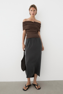 Massimo Dutti Хлопковый топ с открытыми плечами, коричневый