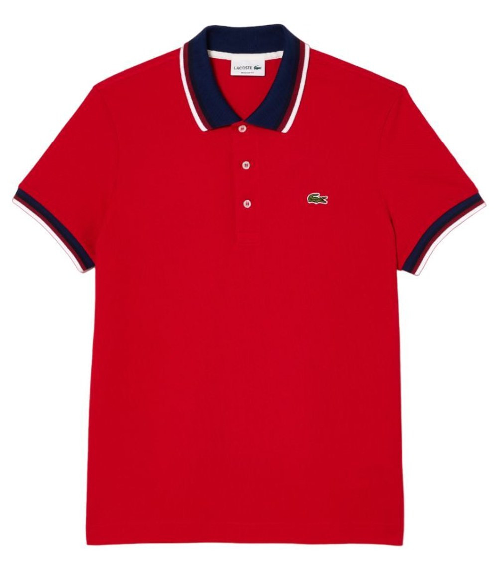 Мужское теннисное поло Lacoste Regular Fit Stretch Cotton Piqué Contrast Collar Polo Shirt - red