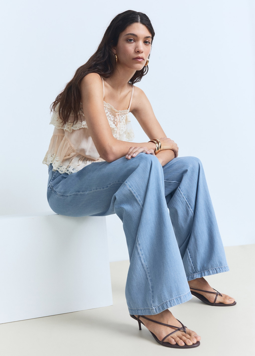 Брюки wideleg из лиоцелла с защипами