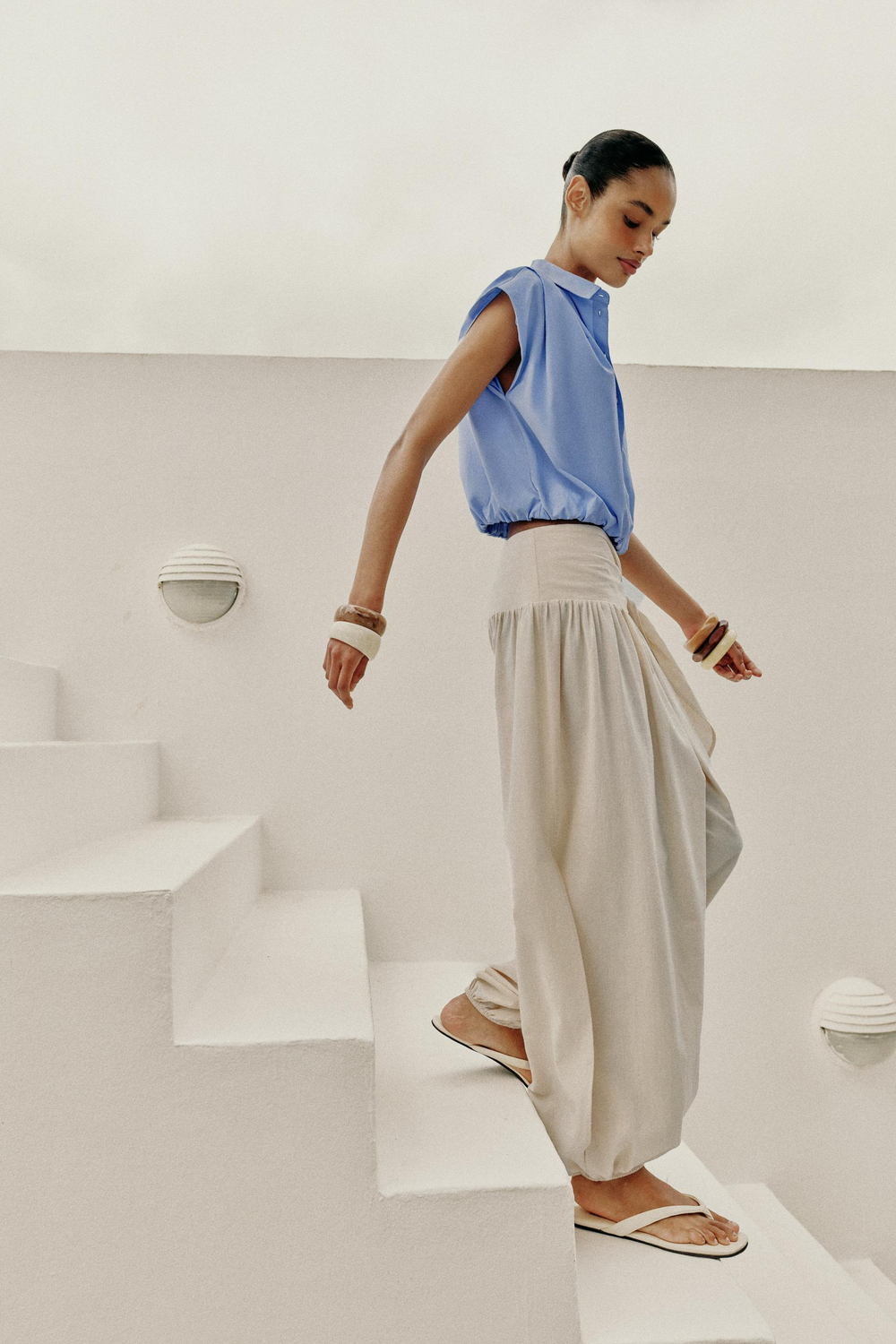ZARA УКОРОЧЕННАЯ РУБАШКА, ГОЛУБОЙ