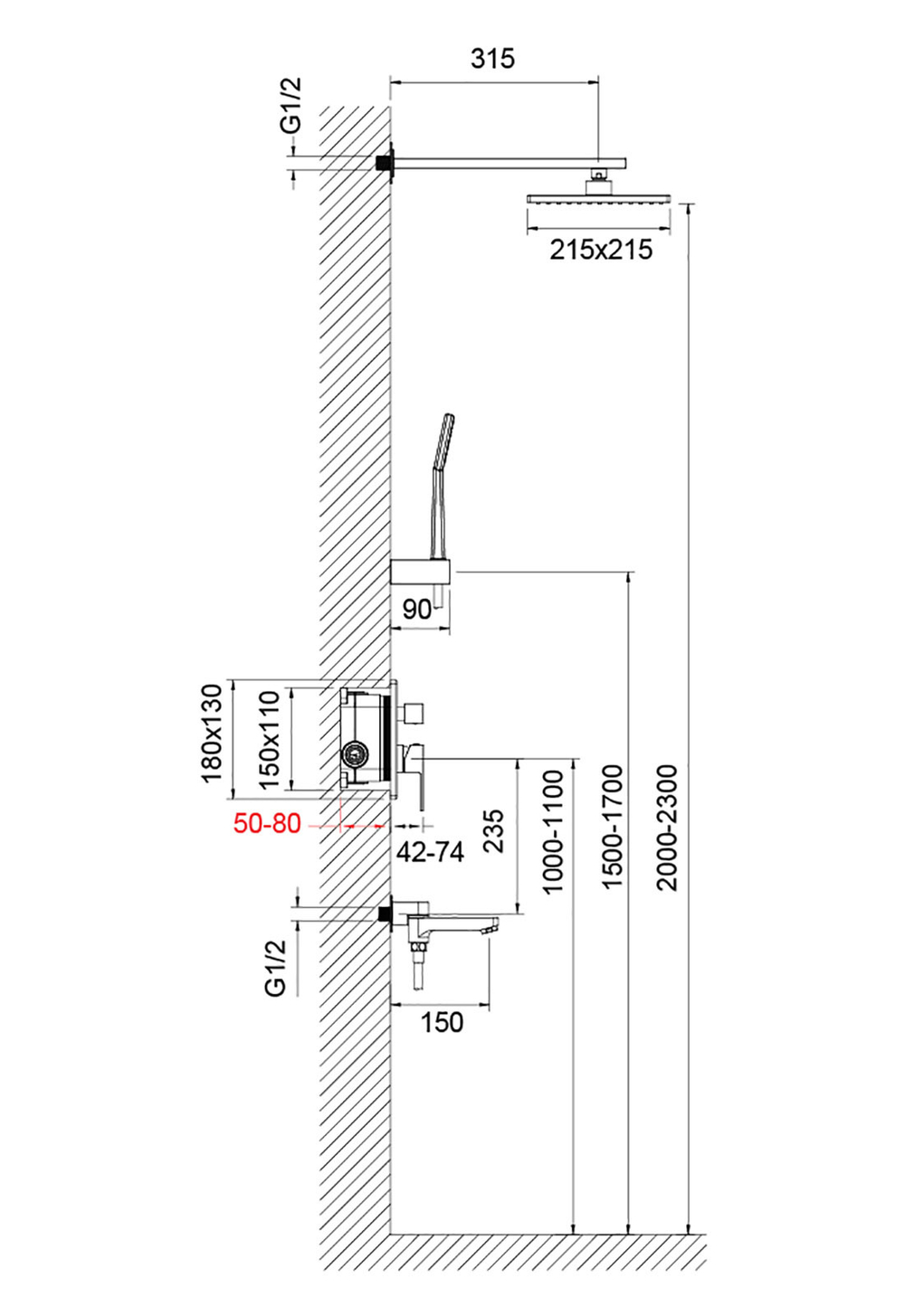 Timo   Selene   Душевая система встроенная   SX-3069/17SM золото матовое