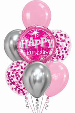 Фонтан шаров "Розовый Happy Birthday"