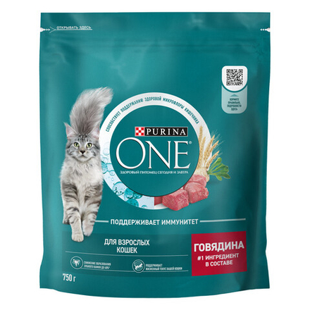 Сухой корм Purina ONE для взрослых кошек говядина 750 г