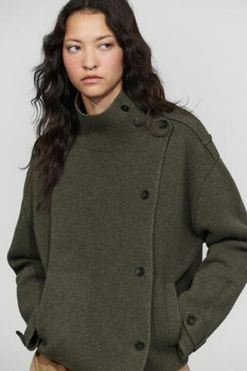 Massimo Dutti Кардиган из смесовой шерсти с двубортной застёжкой, серовато-зеленый