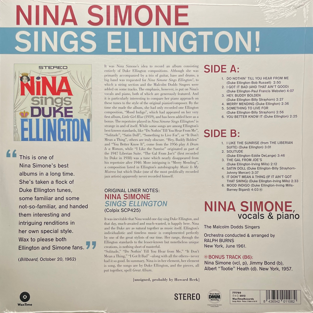 Nina Simone ‎– Nina Simone Sings Ellington! (Европа 2012г.)