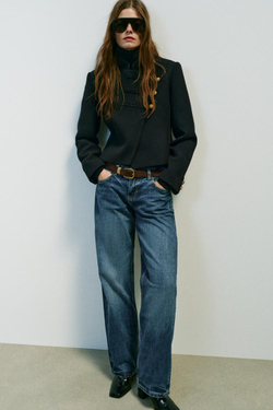 ZARA УКОРОЧЕННАЯ ДВУБОРТНАЯ КУРТКА, ЧЕРНЫЙ