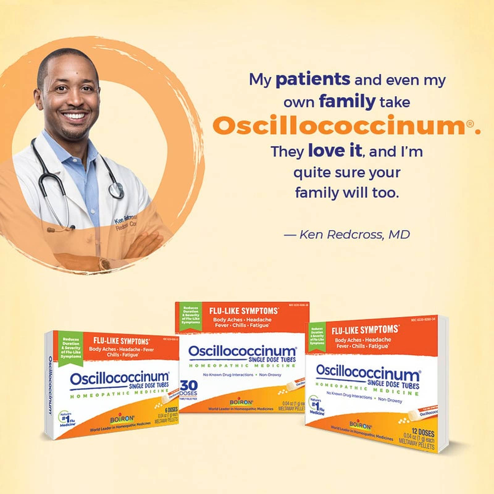 Boiron, Oscillococcinum®, симптомы гриппа, 12 гранул для рассасывания, по 1 г (0,04 унции)