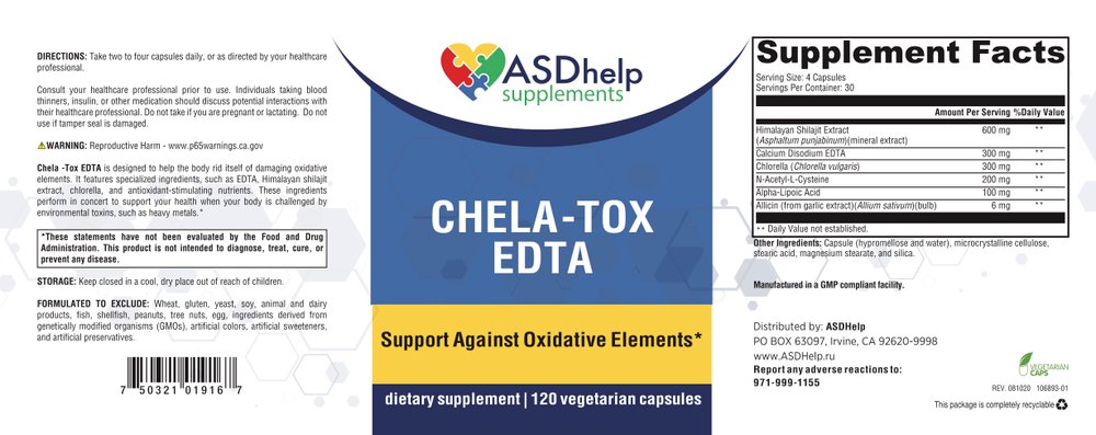 CHELA TOX — этикетка (Supplement Facts)