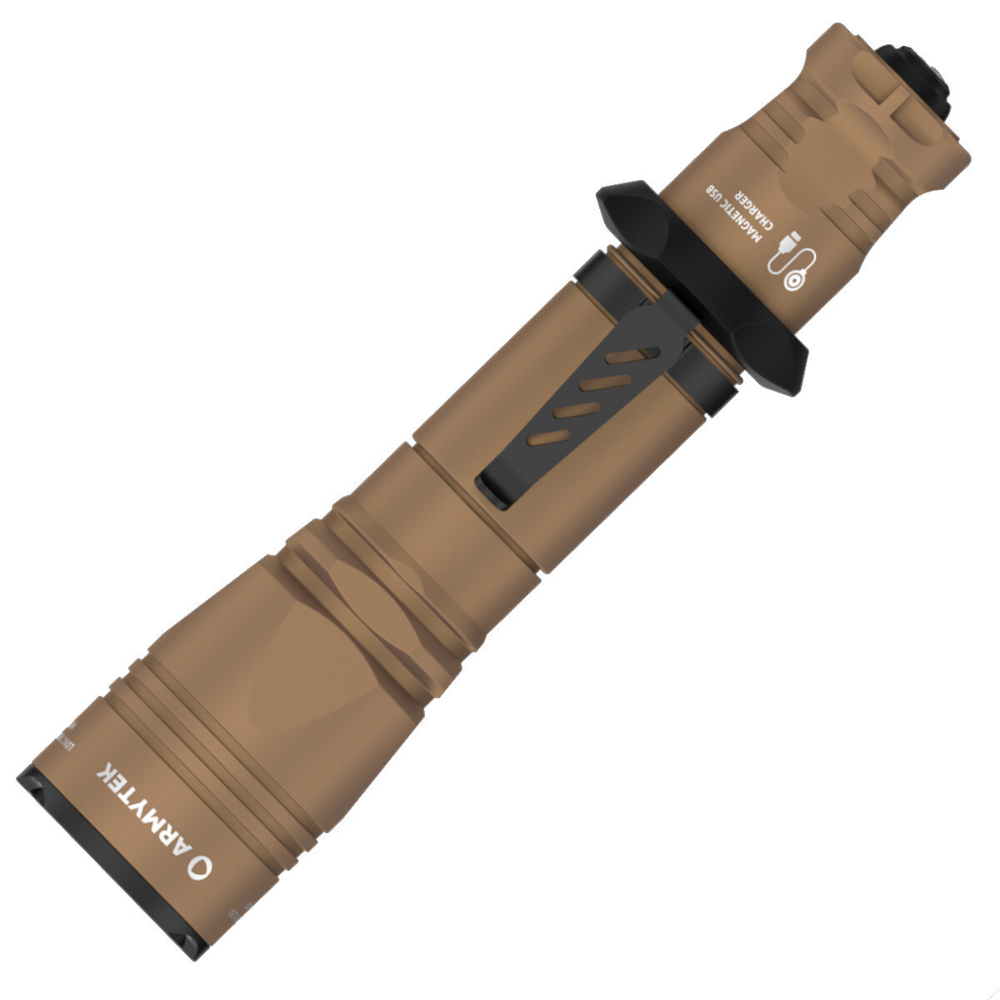 Фонарь светодиодный тактический Armytek Dobermann Pro Magnet USB Sand, 1400 лм, теплый свет, аккумул