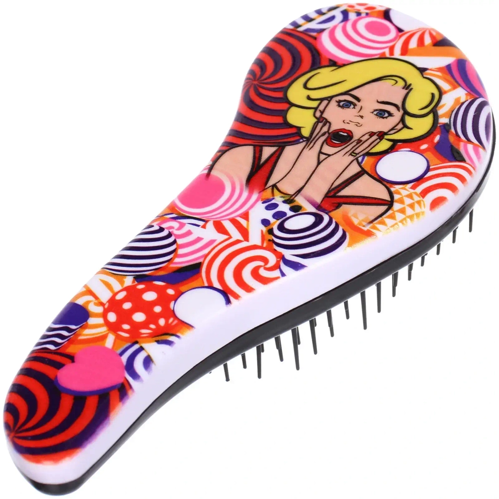 Расческа массажная компактная «ФАНТАТА», микс 4 дизайна, 18*7,5см (PVC коробка)