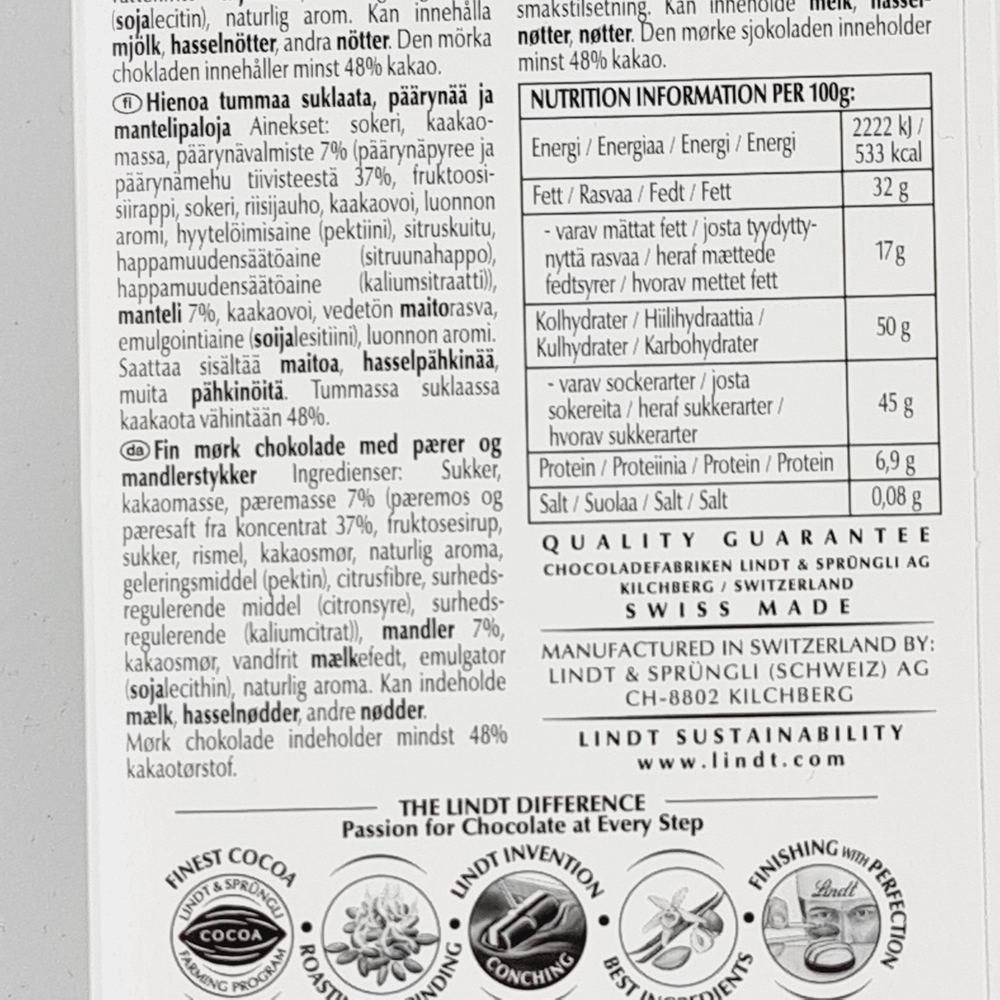 Шоколад темный Lindt Excellence INTENSE Pear Груша с миндалем, 100 г (Швейцария)
