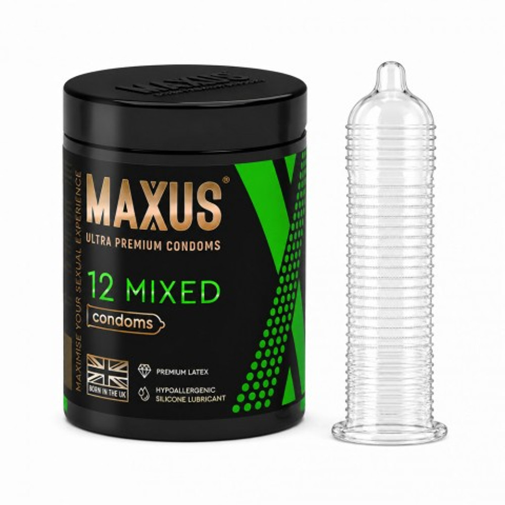 Презервативы гладкие, тонкие и с текстурой MAXUS Mixed X-Edition, микс 3 видов, 12 шт.