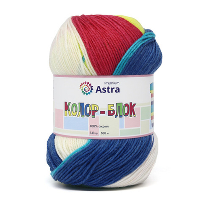 Пряжа Astra Premium (Астра Премиум) Колор-блок (Color-block) / уп.2 мот. по 143 г, 500 м, 04 длинно-секционный