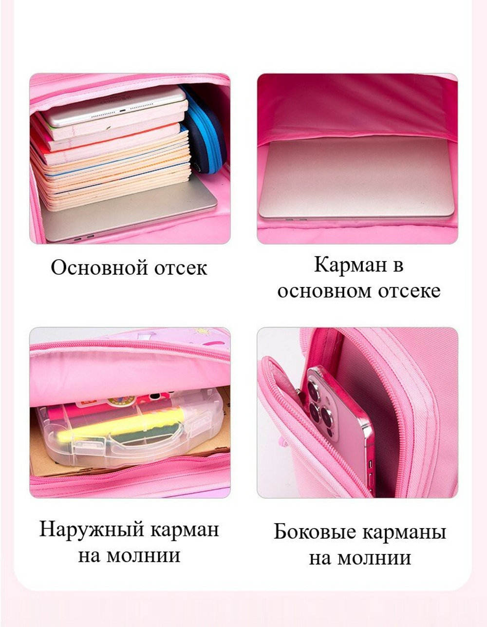 Школьный рюкзак ранец для девочки Единорог, розовый