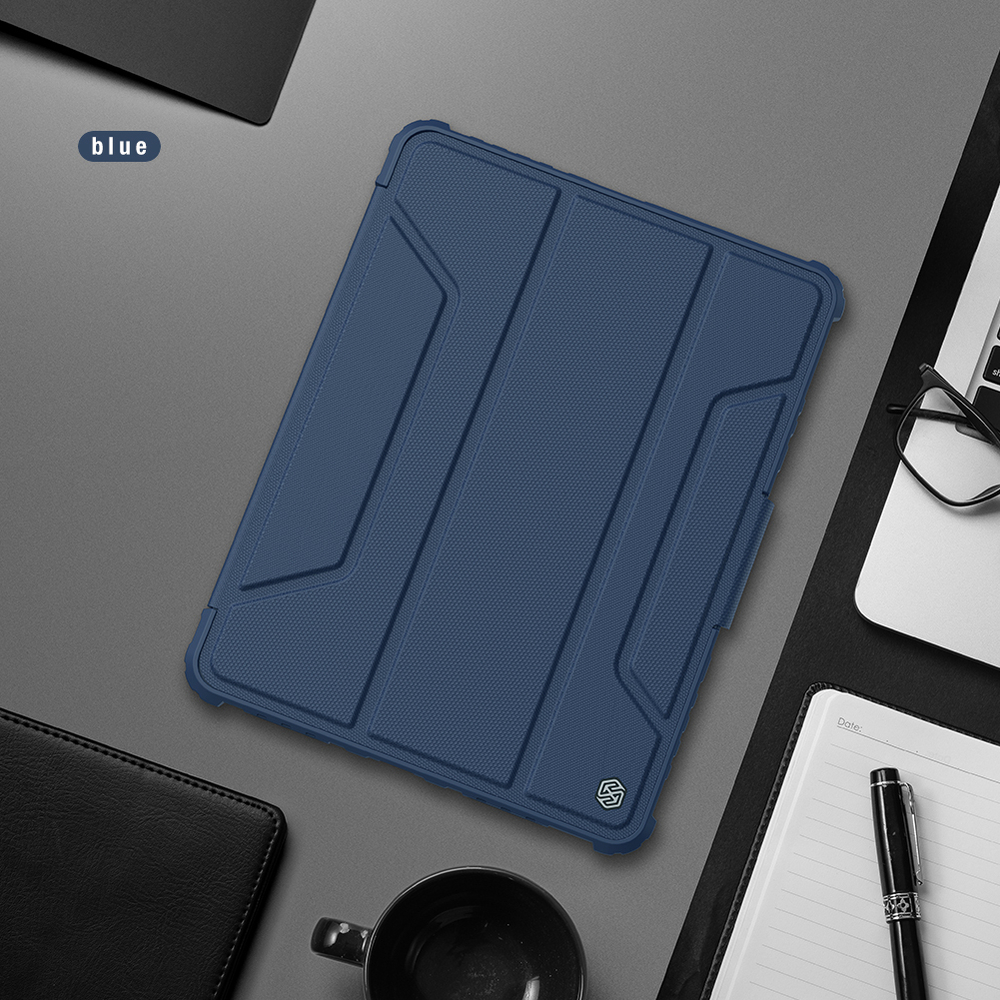 Чехол книжка синего цвета (Sapphire Blue) от Nillkin для iPad Air 11 2024-, 10.9 с 2020-, Air 4, Air 5, Pro 11 2020-, серия Bumper Pro, с защитной шторкой для камеры