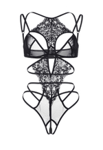 Эротическое боди Erolanta Lingerie Collection с кружевным жабо черное 42-44