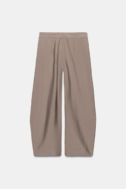 ZARA БРЮКИ WIDE-LEG С ЗАЩИПАМИ — ZW COLLECTION, СЕРО-КОРИЧНЕВЫЙ