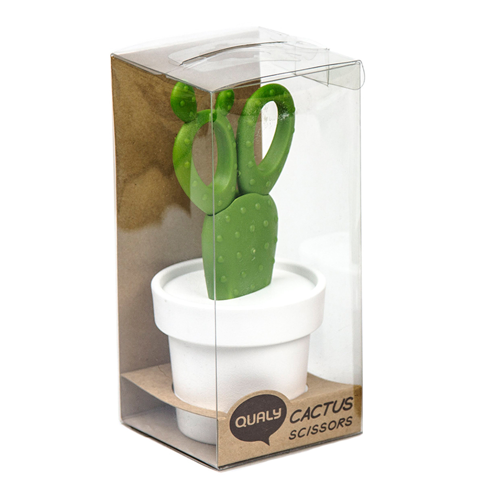 Ножницы Cactus с держателем,  белые с зеленым Qualy