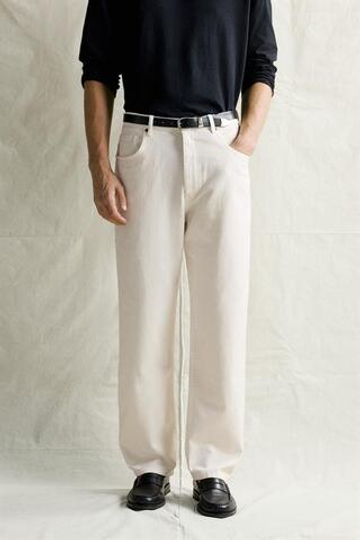 ZARA ДЖИНСЫ RELAXED FIT С ЭФФЕКТОМ СТИРКИ, СВЕТЛО-БЕЖЕВЫЙ