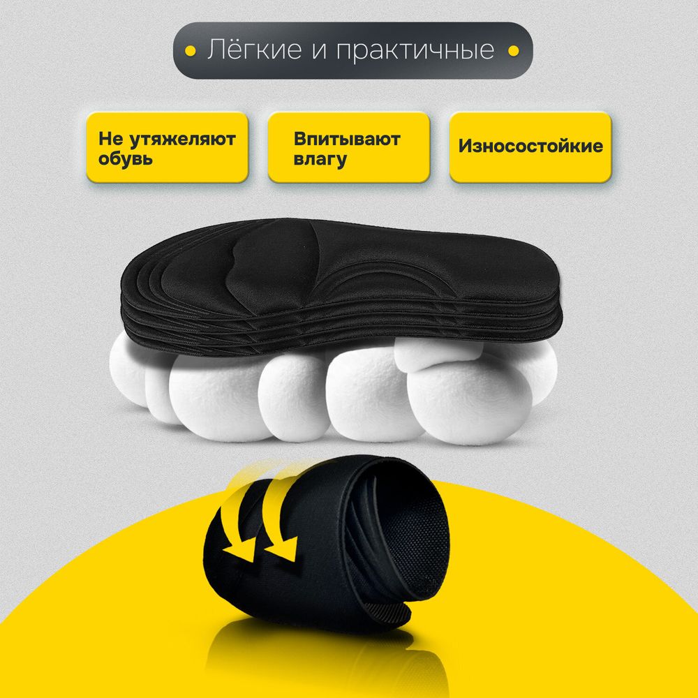 Стельки для обуви с ЭФФЕКТОМ ПАМЯТИ, материал MEMORY FOAM, размер RU 39-44 / EU 40-45, с линиями выреза, SHEGRA (ШЕГРА), 700745