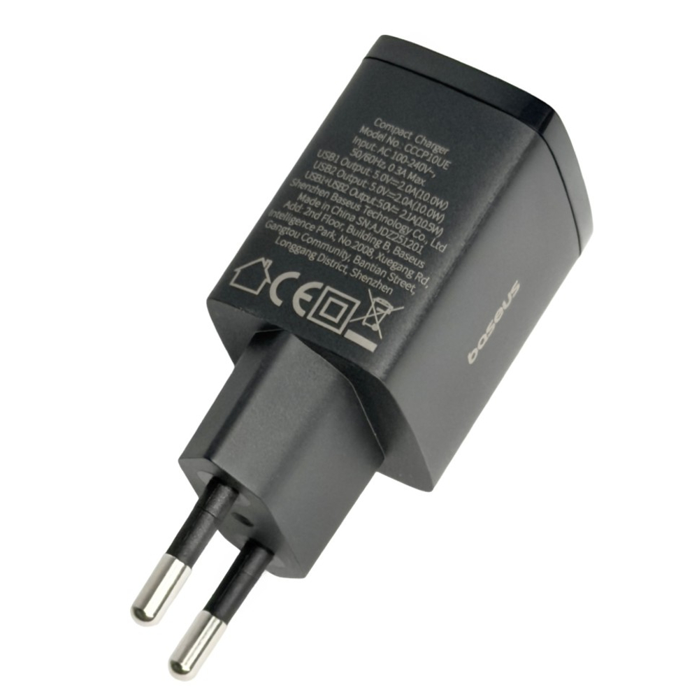 Сетевое зар. устр. Baseus Compact 10.5W 2USB (CCXJ010201) черное