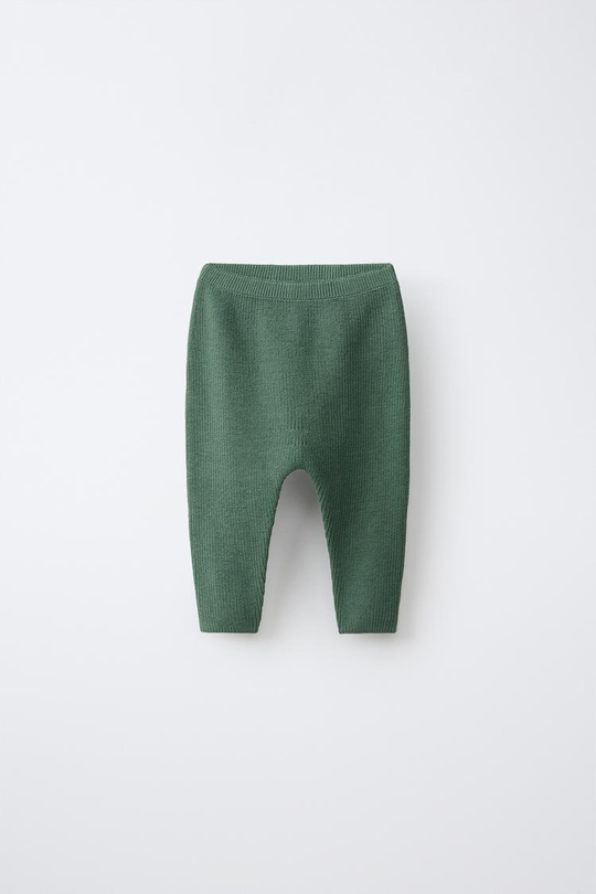 ZARA ТРИКОТАЖНЫЕ ДЖОГГЕРЫ ЖЕМЧУЖНОЙ ВЯЗКИ, ЗЕЛЕНЫЙ