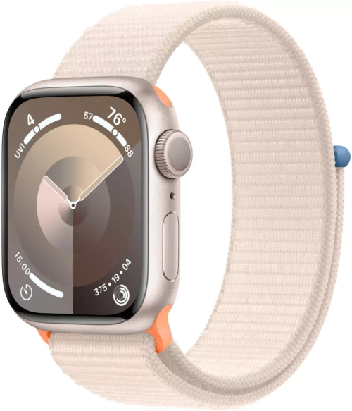 Apple Watch Series 9, 41 мм, корпус из алюминия Starlight, тканевая спортивная петля Starlight