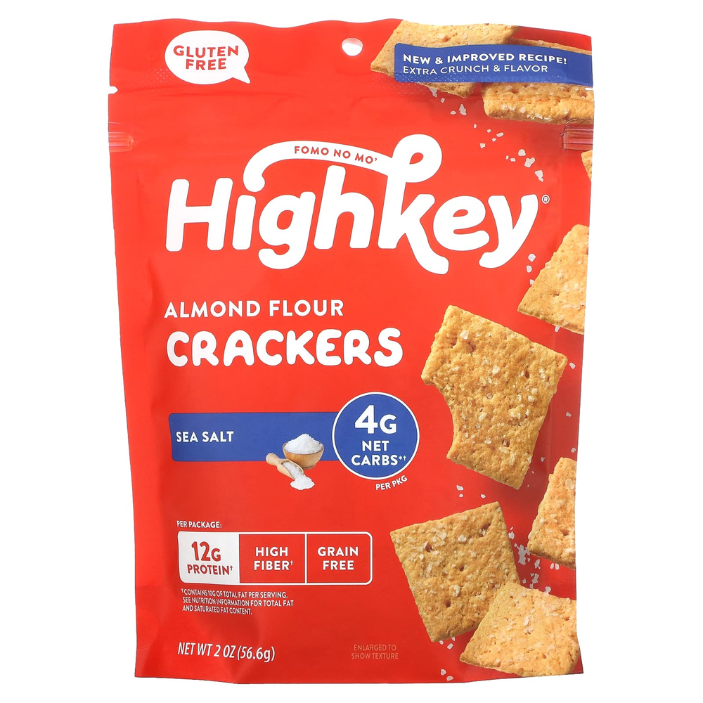 HighKey, Крекеры из миндальной муки, морская соль, 56,6 г (2 унции)