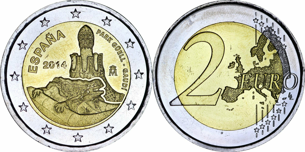 Испания 2 евро, 2014 ЮНЕСКО - Парк Гуэля XF