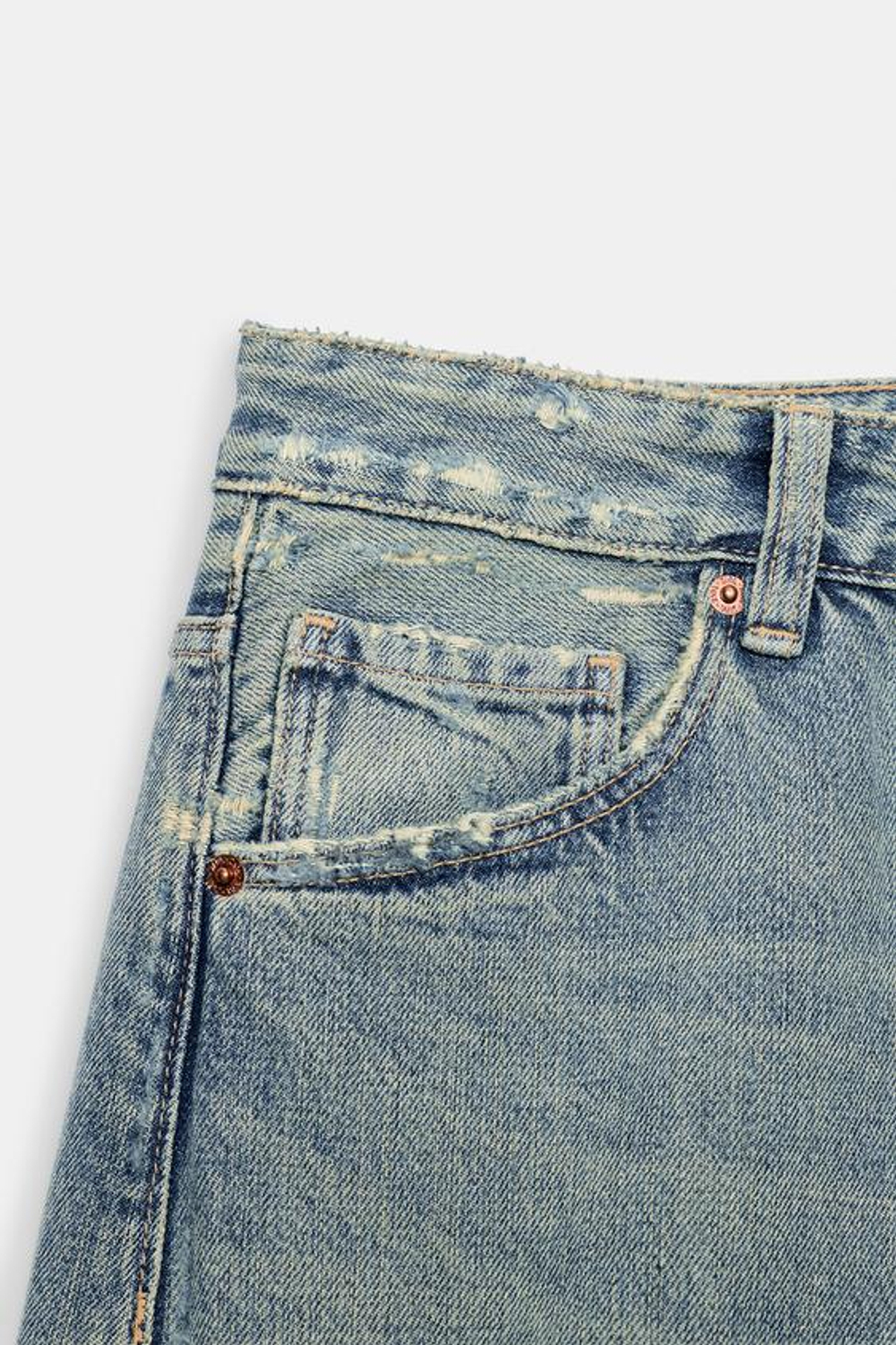 ZARA ДЖИНСЫ TRF BAGGY FOLDED СО СРЕДНЕЙ ПОСАДКОЙ И РАЗРЕЗАМИ, СИНИЙ
