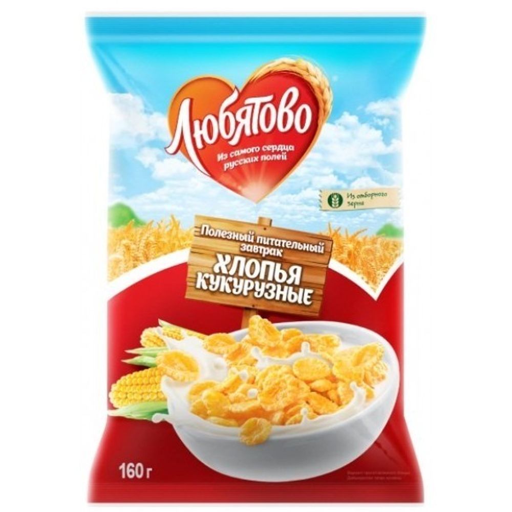 Готовый завтрак Хлопья Любятово Кукурузные 160г, шт