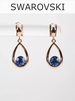 Серьги-капли Белла с голубыми кристаллами Swarovski