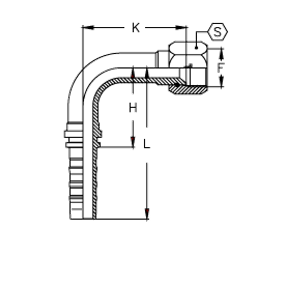 Фитинг DN 20 JIC (Г) 1.1/16 (90) CS (удлинен. К=96)
