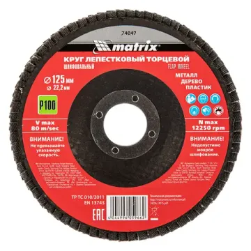 Круг лепестковый торцевой, P 100, 125 х 22,2 мм// Matrix